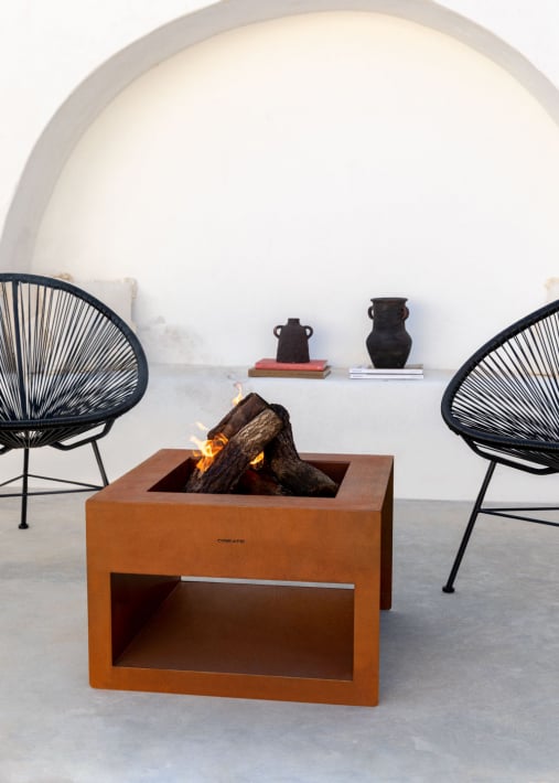 FIRE PIT CUBE - Braseiro quadrado de exterior em aço corten