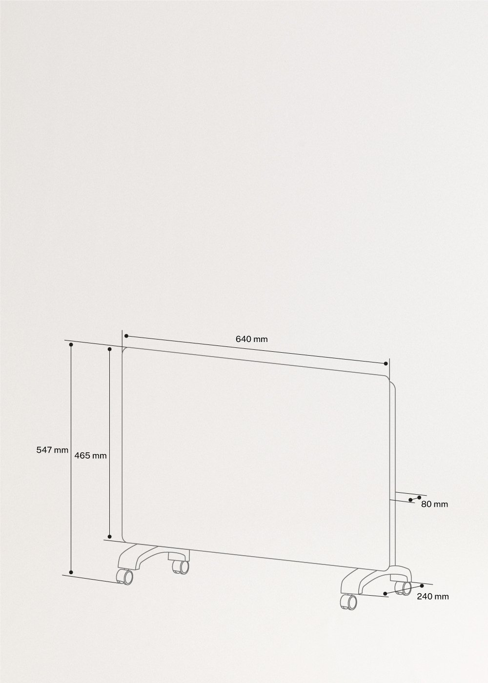 WARM CRYSTAL 1500W - Convector elétrico de vidro com Wifi, medidas foto vertical