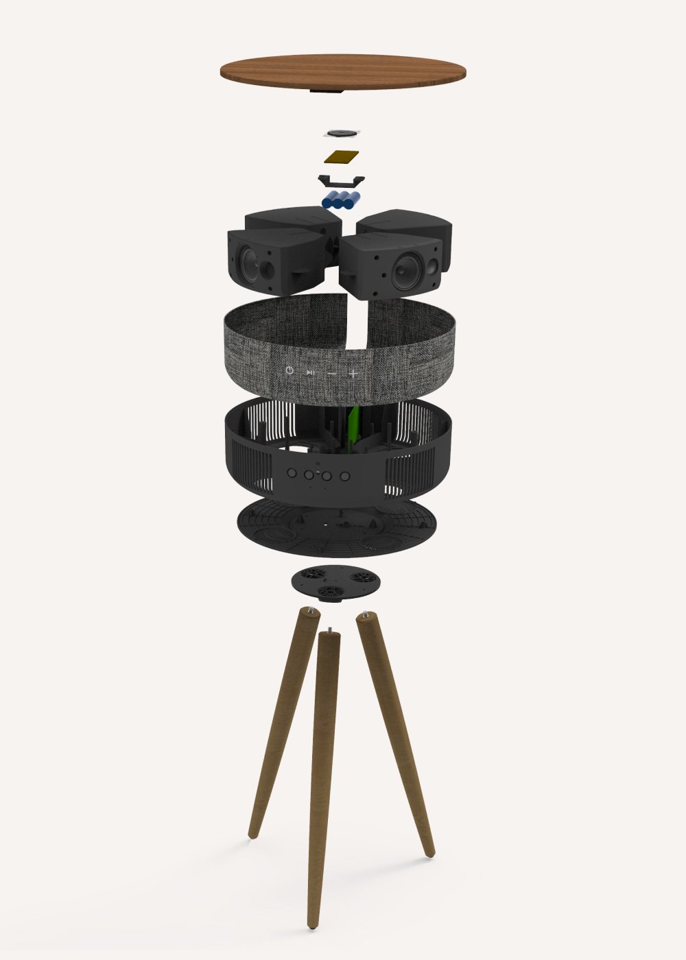 SPEAKER TABLE 360 - Mesa altifalante com som omnidirecional 360º, Bluetooth e carregamento sem fios, medidas foto vertical