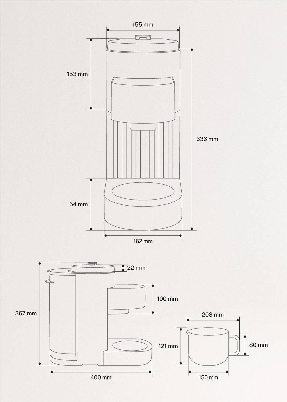 VEGAN MILK MAKER PRO - Máquina de leite vegetal de 1.5 L, medidas foto vertical