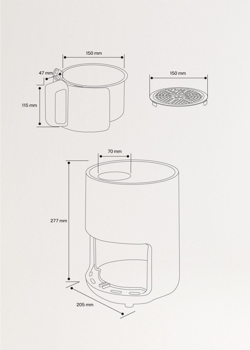 AIR FRYER - Fritadeira de ar 1,5 L, medidas foto vertical