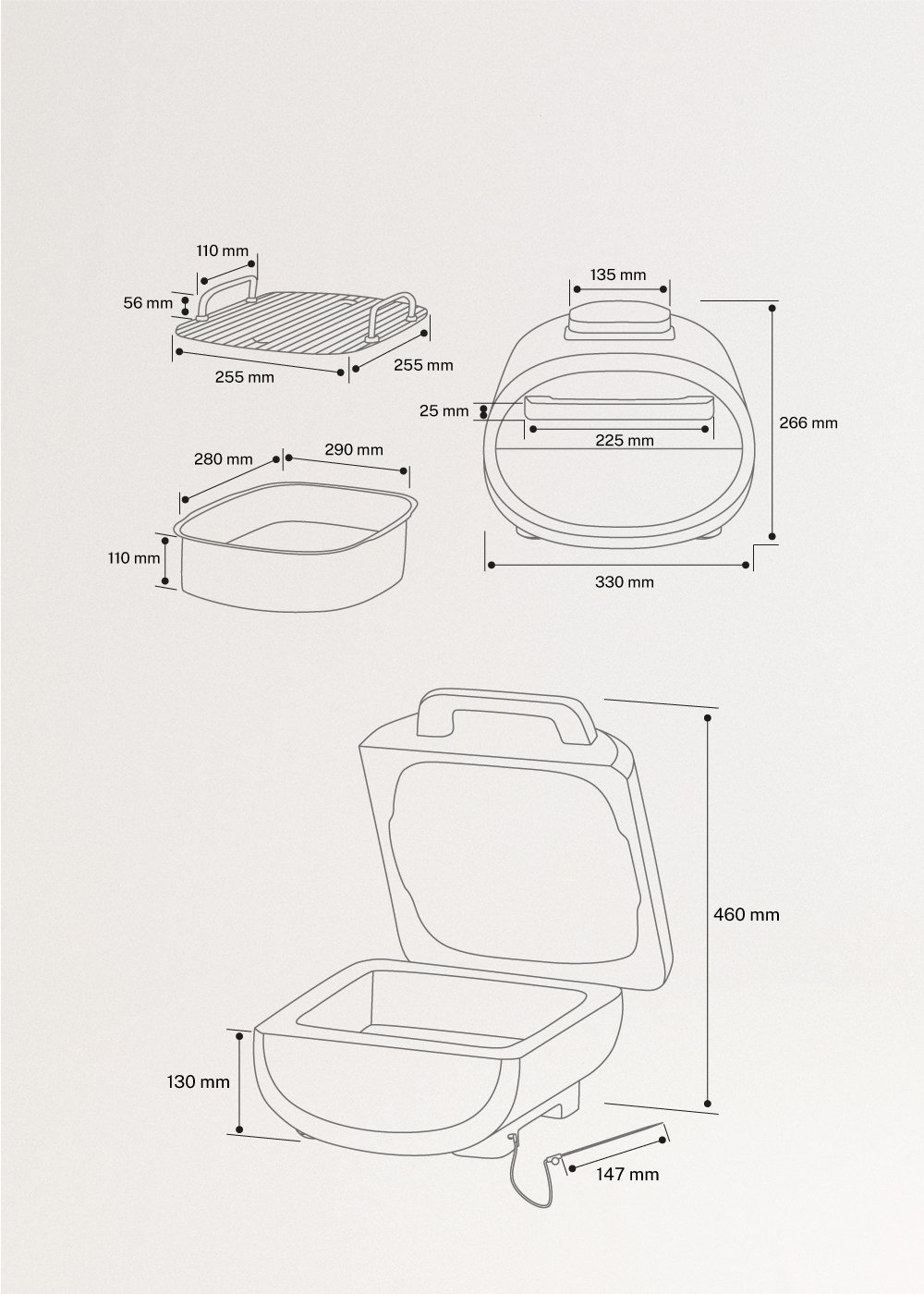 AIR FRYER GRILL - Grelhador e fritadeira de ar 6,2 L, medidas foto vertical