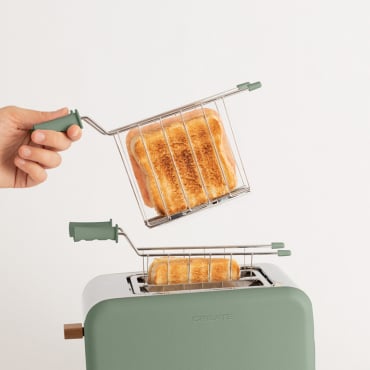 Pack TOAST RETRO Pequena Torradeira Para Fatias Largas+ 2 PINÇAS DE GRELHA Para Sanduíches Sálvia By CREATE
