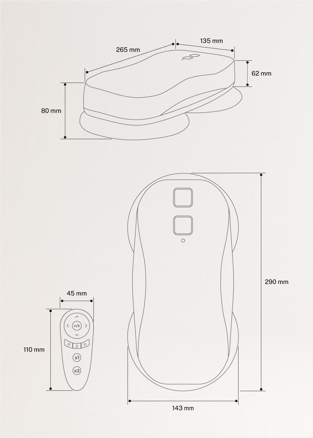 WIPEBOT PRO - Robô de limpeza automática de janelas com WiFi, medidas foto vertical
