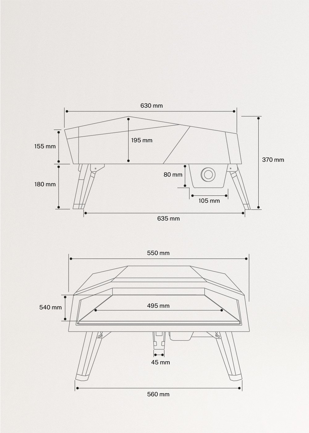 PIZZA MAKER PRO - Forno de pizza portátil a gás, medidas foto vertical