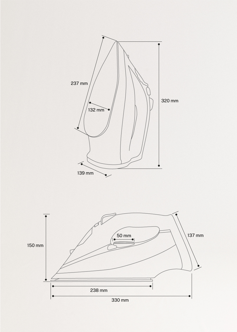 IRON FLAT 3000 - Ferro a Vapor 3000W, medidas foto vertical