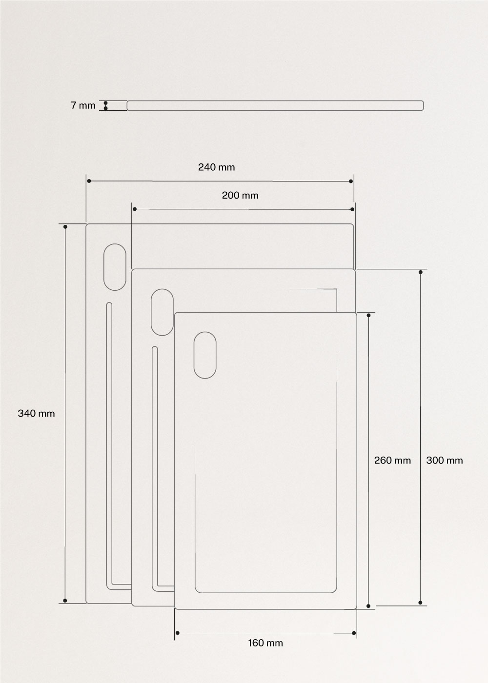 KITCHENWARE STUDIO - Conjunto de 3 tábuas de cortar, medidas foto vertical