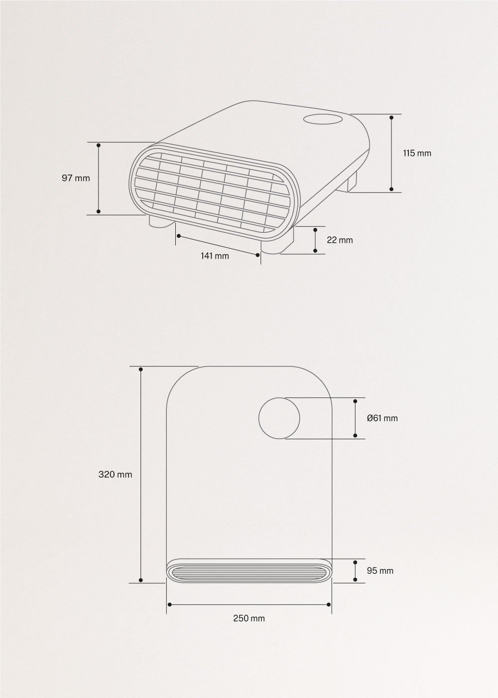 WARM WALL - Aquecedor de parede ou de chão com WiFi, medidas foto vertical