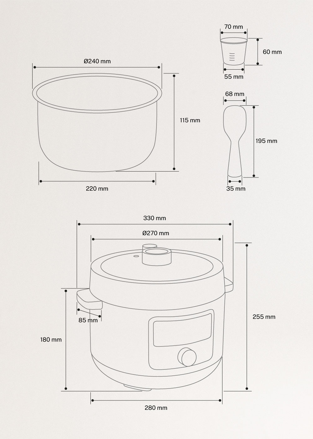 PRESSURE COOKER STUDIO - Panela de pressão eléctrica multifunções programável, medidas foto vertical