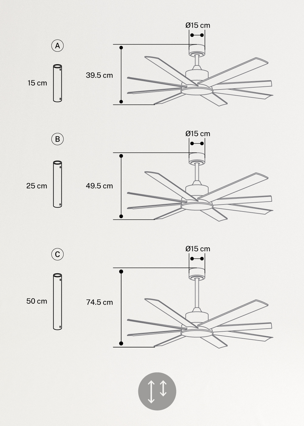 WIND INDUSTRIAL - Ventoinha de teto silenciosa 40W – disponível em vários tamanhos, medidas foto vertical