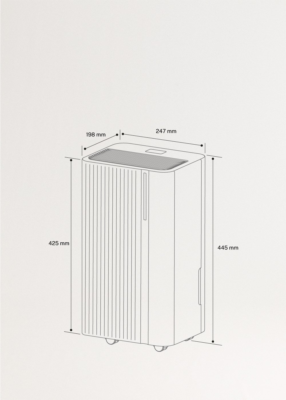 AIR DRY CONNECT - Desumidificador com Wi-Fi em vários tamanhos, medidas foto vertical