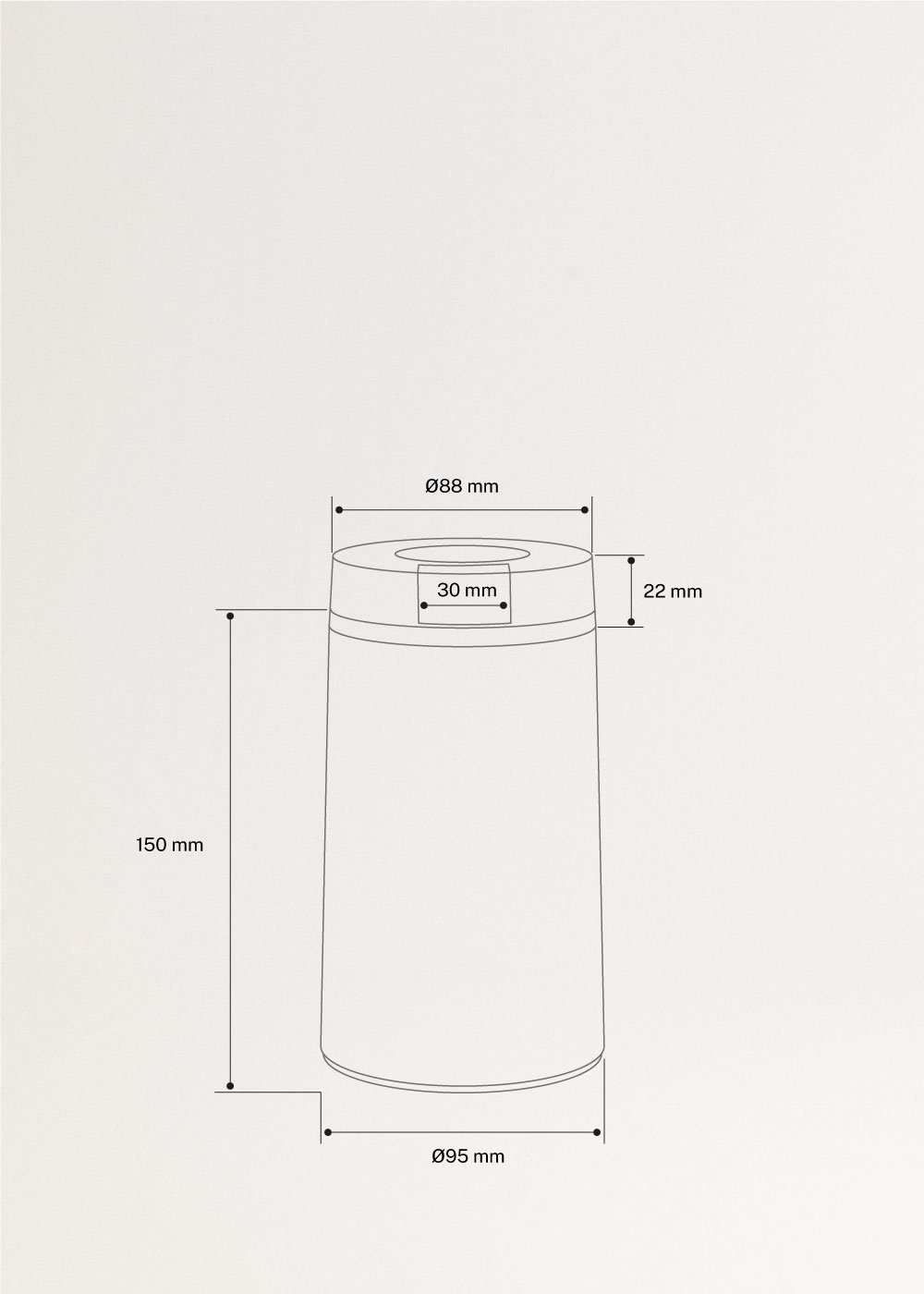 COFFEE GRINDER STUDIO - Moinho de café e alimentos em aço inoxidável, medidas foto vertical