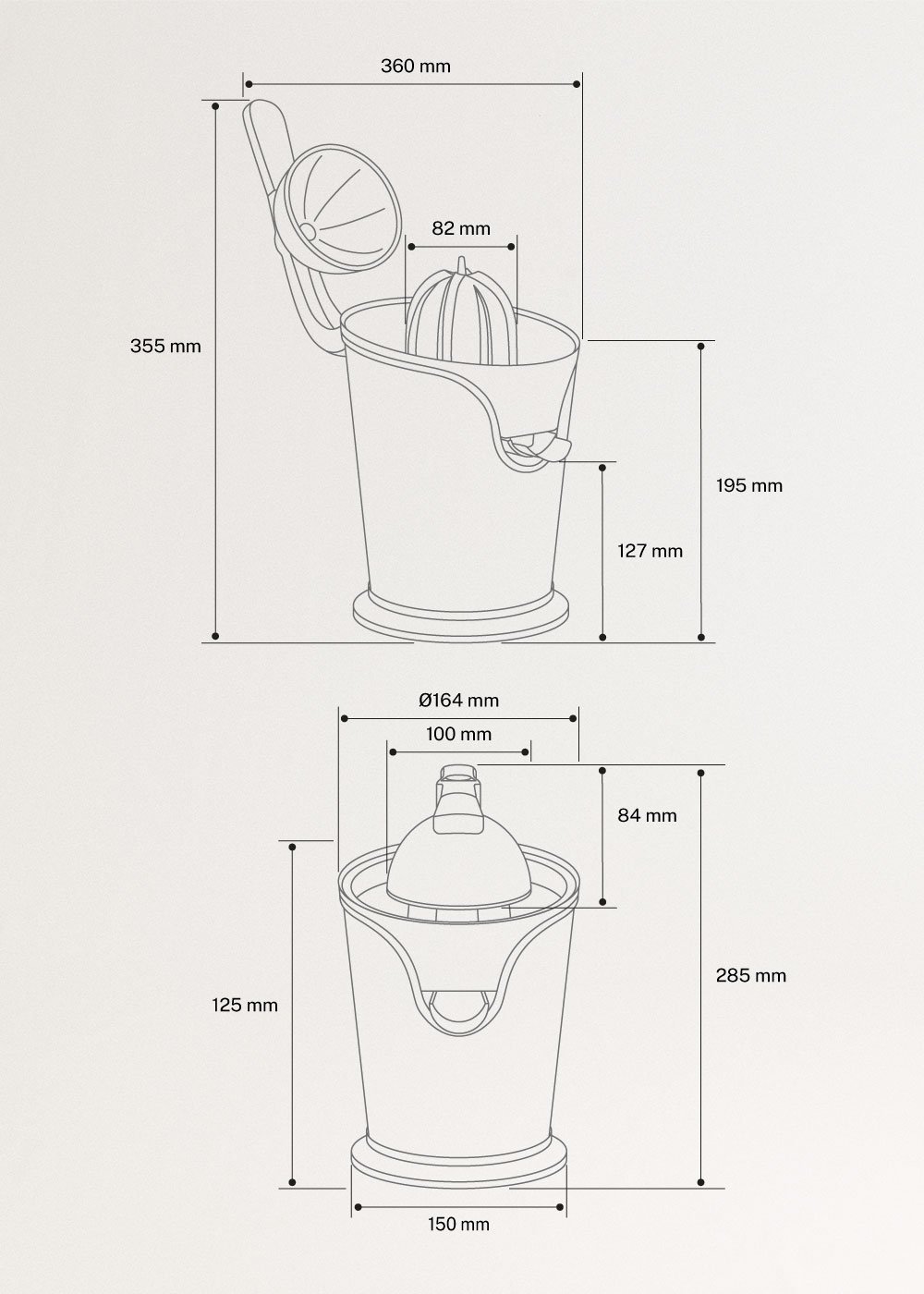 JUICER PRESS - Espremedor de citrinos elétrico com alavanca 100W, medidas foto vertical