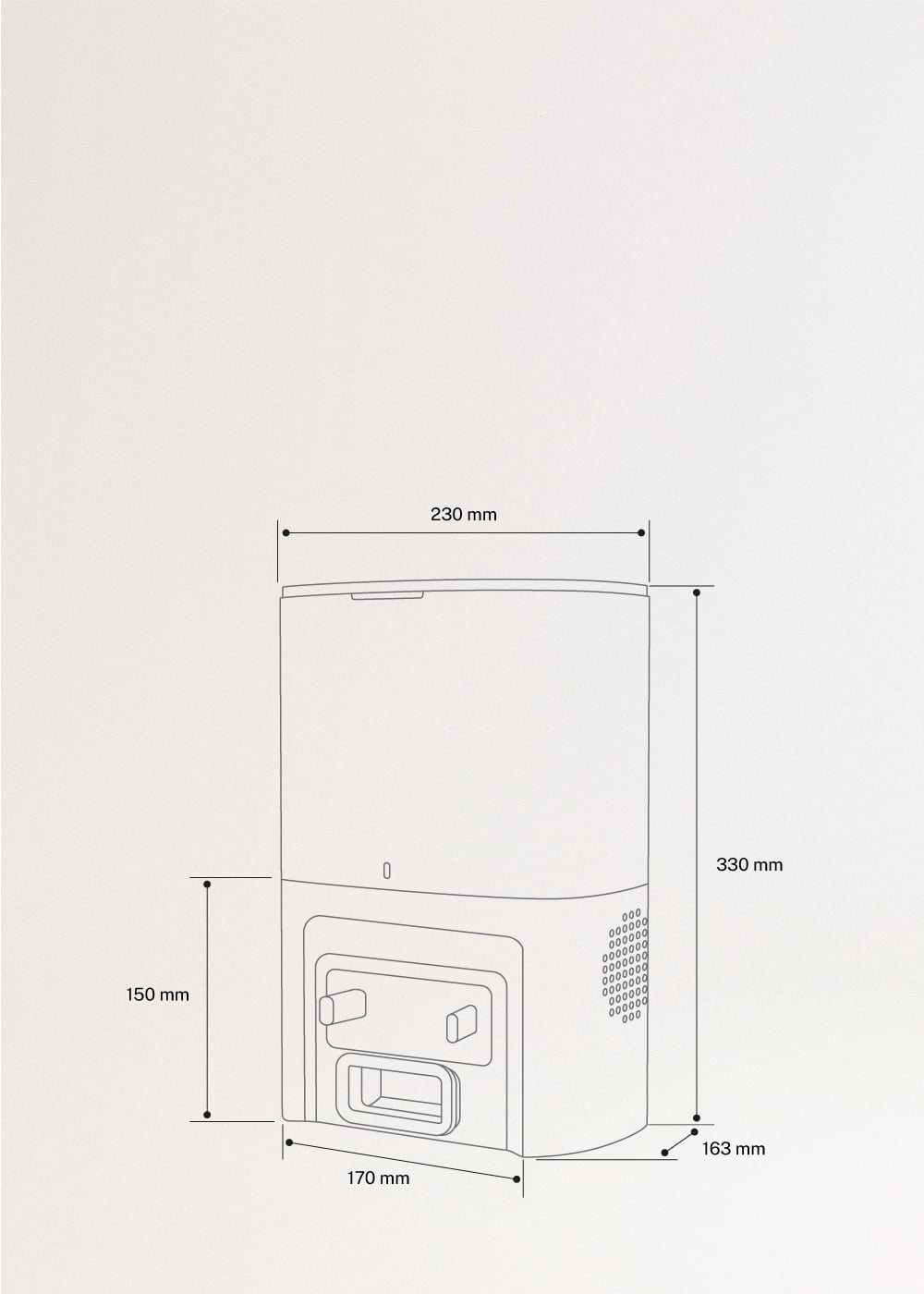 Base de carregamento com esvaziamento automático para NETBOT LS50/LS80, medidas foto vertical