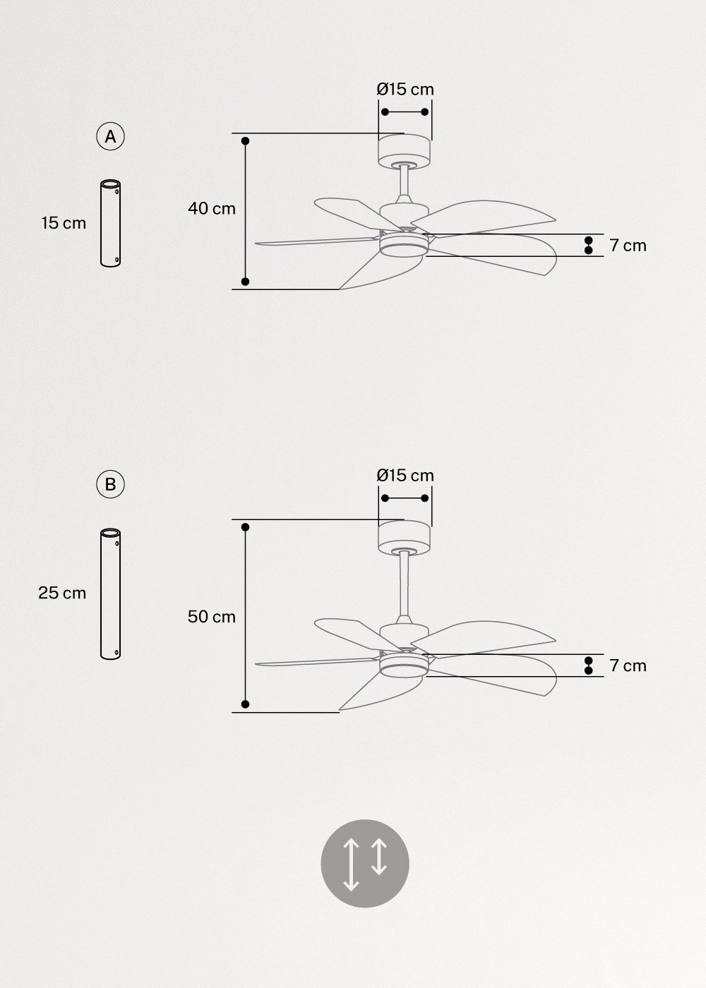 WIND RATTAN - Ventilador de Teto 40W Silencioso Ø132cm , medidas foto vertical