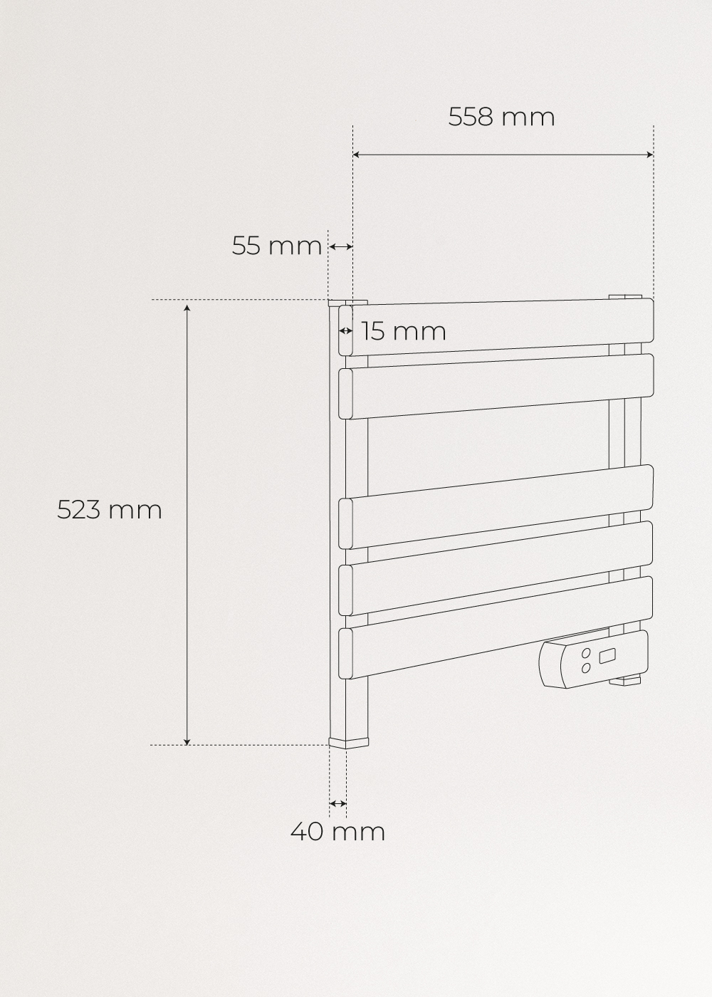 WARM TOWEL MINI - Toalheiro elétrico de chão ou parede 150W, medidas foto vertical