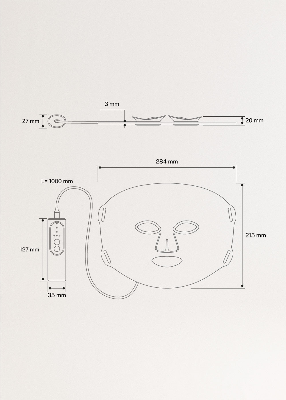 SKINCARE LED MASK 8 in 1 - Máscara de tratamento LED 8 em 1, medidas foto vertical