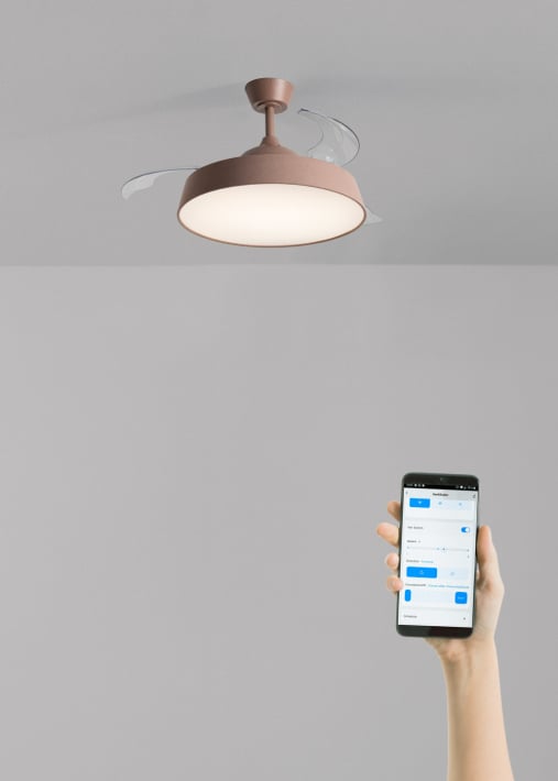 WIND CLEAR CONTOUR  - Ventoinha de teto silenciosa 40 W Ø107 cm com pás retráteis e luz LED