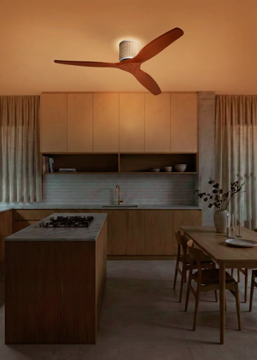 WIND CALM CUSTOM RATTAN - Ventilador de teto 40W silencioso Ø132 cm com luz LED no corpo e lâmpada