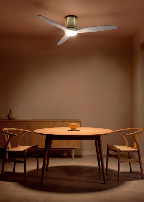 WIND CALM CUSTOM RATTAN - Ventilador de teto 40W silencioso Ø132 cm com luz LED no corpo e lâmpada