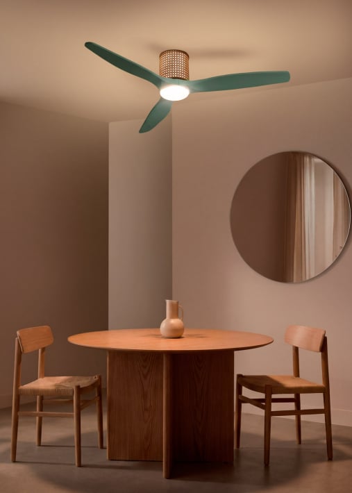 WIND CALM CUSTOM RATTAN - Ventilador de teto 40W silencioso Ø132 cm com luz LED no corpo e lâmpada