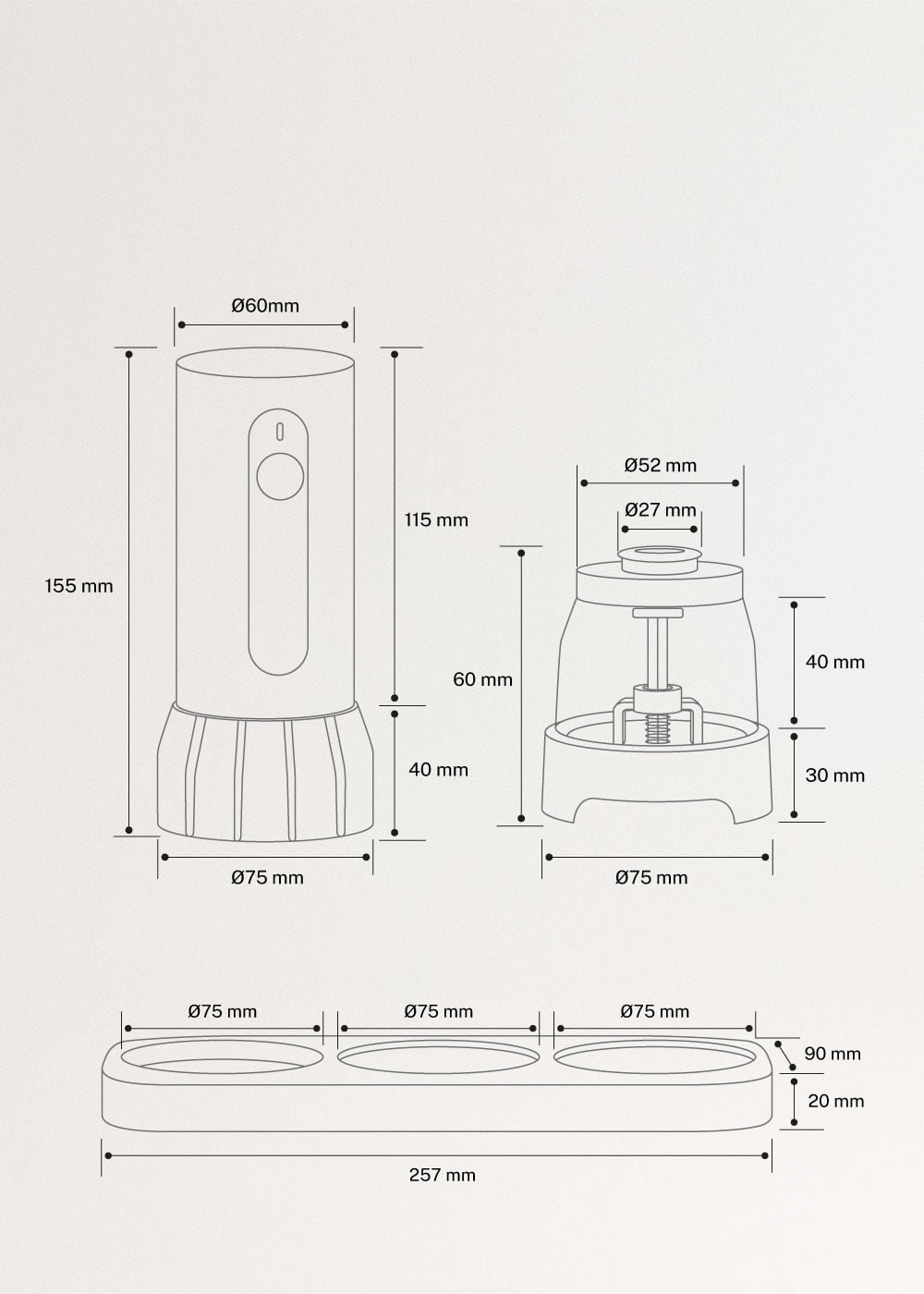 SPICE GRINDER STUDIO PRO - Moinho elétrico para especiarias com recipientes intercambiáveis, medidas foto vertical