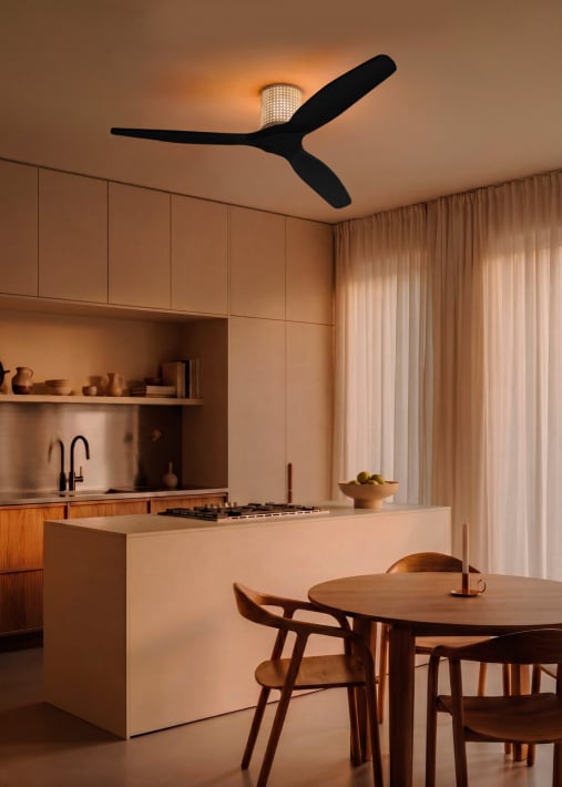 WIND CALM CUSTOM RATTAN - Ventilador de teto 40W silencioso Ø132 cm com luz LED no corpo e lâmpada