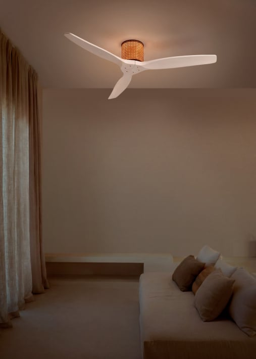 WIND CALM CUSTOM RATTAN - Ventilador de teto 40W silencioso Ø132 cm com luz LED no corpo e lâmpada
