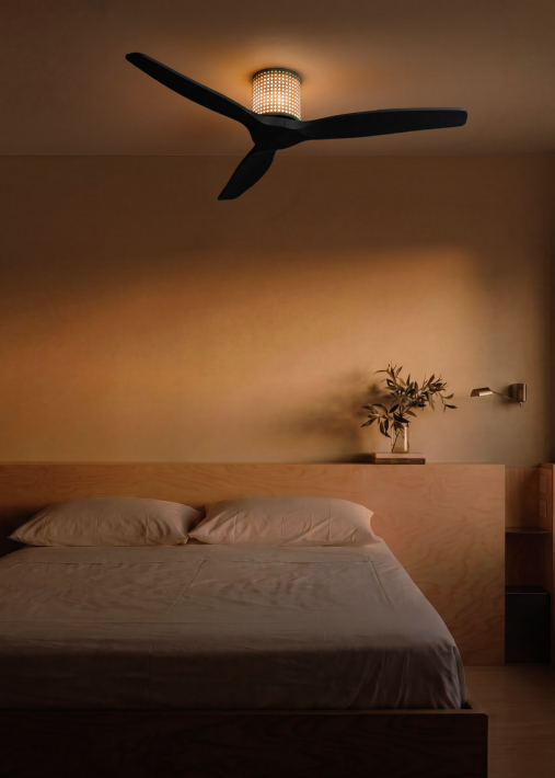 WIND CALM CUSTOM RATTAN - Ventilador de teto 40W silencioso Ø132 cm com luz LED no corpo e lâmpada
