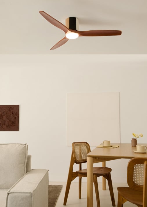 WIND CALM CUSTOM WOVEN - Ventoinha de teto silenciosa 40W Ø132 cm em madeira 100% com luz LED