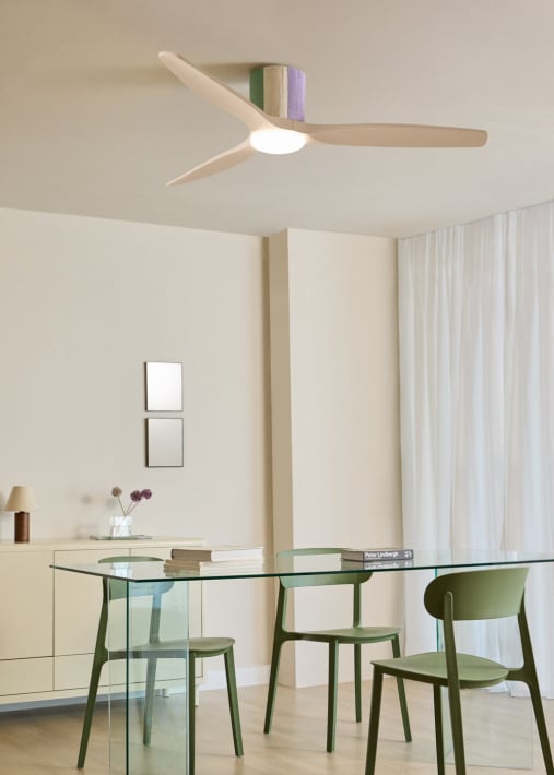 WIND CALM CUSTOM WOVEN - Ventoinha de teto silenciosa 40W Ø132 cm em madeira 100% com luz LED