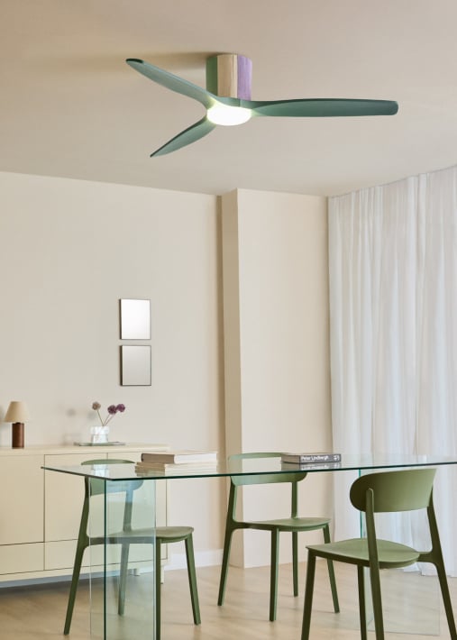 WIND CALM CUSTOM WOVEN - Ventoinha de teto silenciosa 40W Ø132 cm em madeira 100% com luz LED