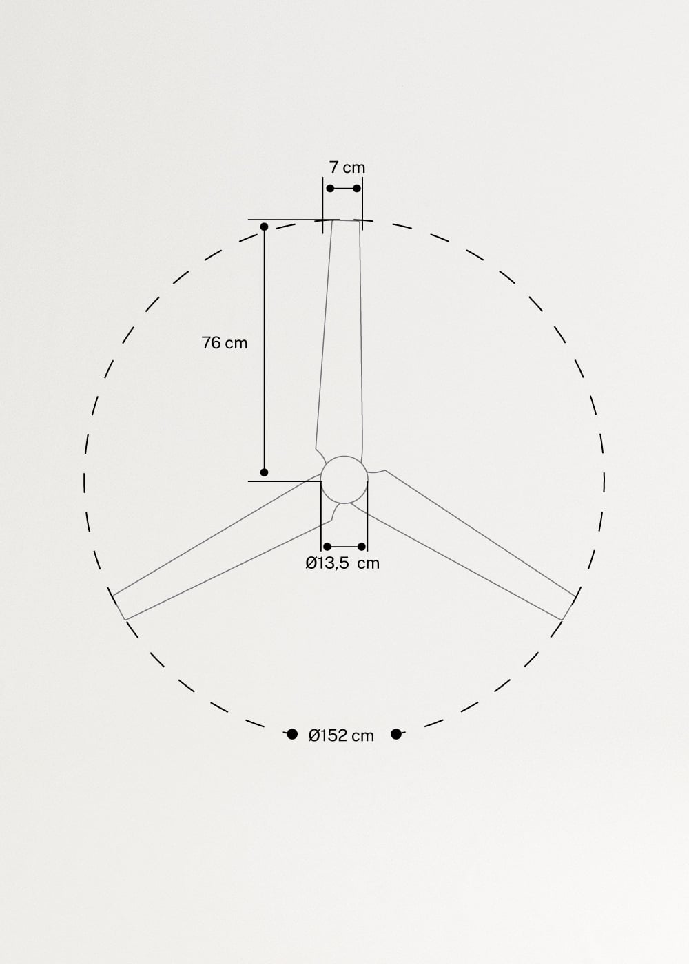 WIND FORMA - Ventoinha de teto silenciosa 45 W Ø152 cm com luz ambiente opcional, medidas foto vertical
