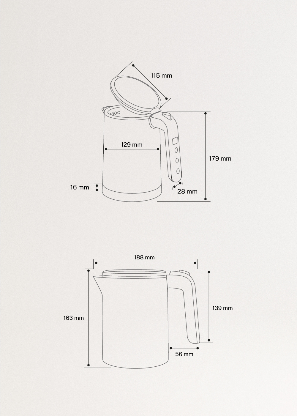 KETTLE STUDIO PRO - Chaleira elétrica con controlo de temperatura, vários tamanhos, medidas foto vertical