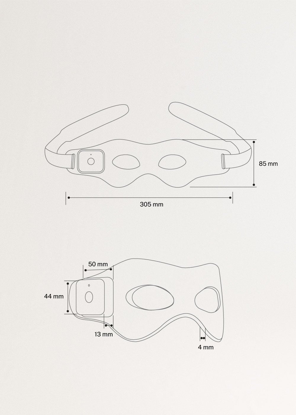SKINCARE LED EYE MASK - Máscara de tratamento LED 4 em 1 para o contorno dos olhos, medidas foto vertical