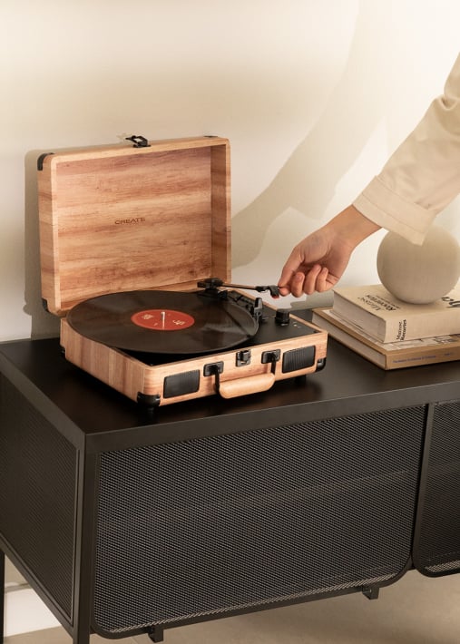 Comprar RECORD PLAYER WOOD - Pasta giratória portátil com Bluetooth USB, SD, MicroSD e MP3