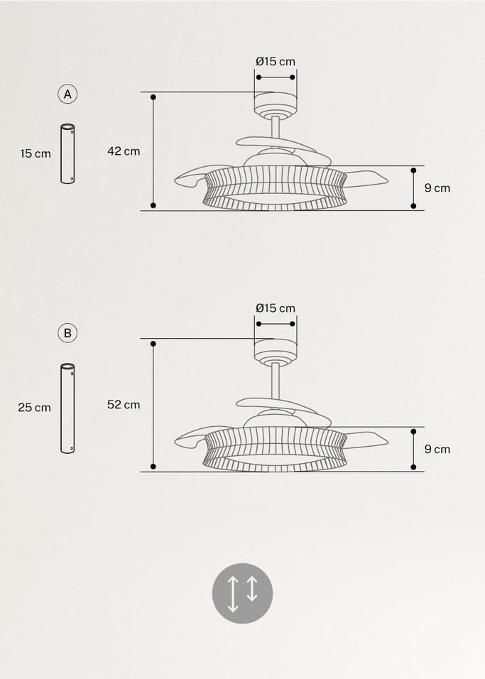 WIND CLEAR RATTAN - Ventilador de teto 40W silencioso Ø108cm lâminas retrácteis com luz LED 36W, imagem da galeria 9
