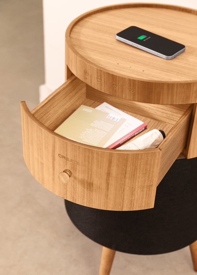 SPEAKER TABLE BASS - Mesa altifalante com subwoofer, Bluetooth, carregamento sem fios e gaveta de arrumação, imagem da galeria 4