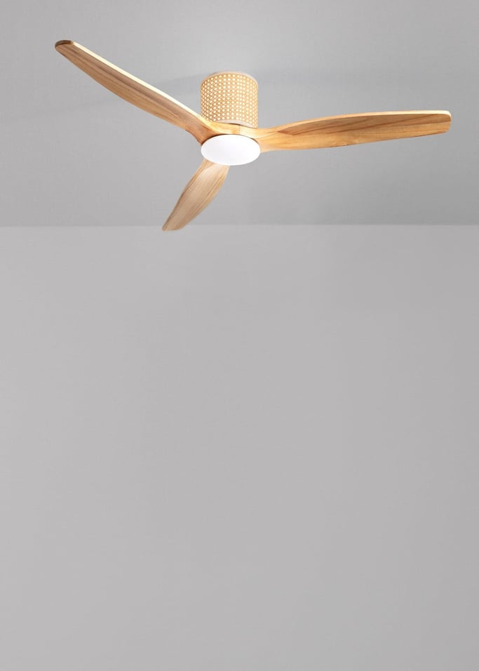 WIND CALM CUSTOM RATTAN - Ventilador de teto 40W silencioso Ø132 cm com luz LED no corpo e lâmpada, imagem da galeria 2