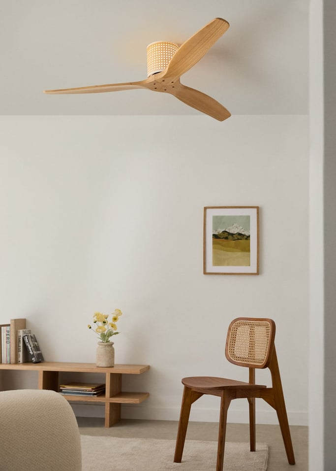 WIND CALM CUSTOM RATTAN - Ventilador de teto 40W silencioso Ø132 cm com luz LED no corpo e lâmpada, imagem da galeria 2