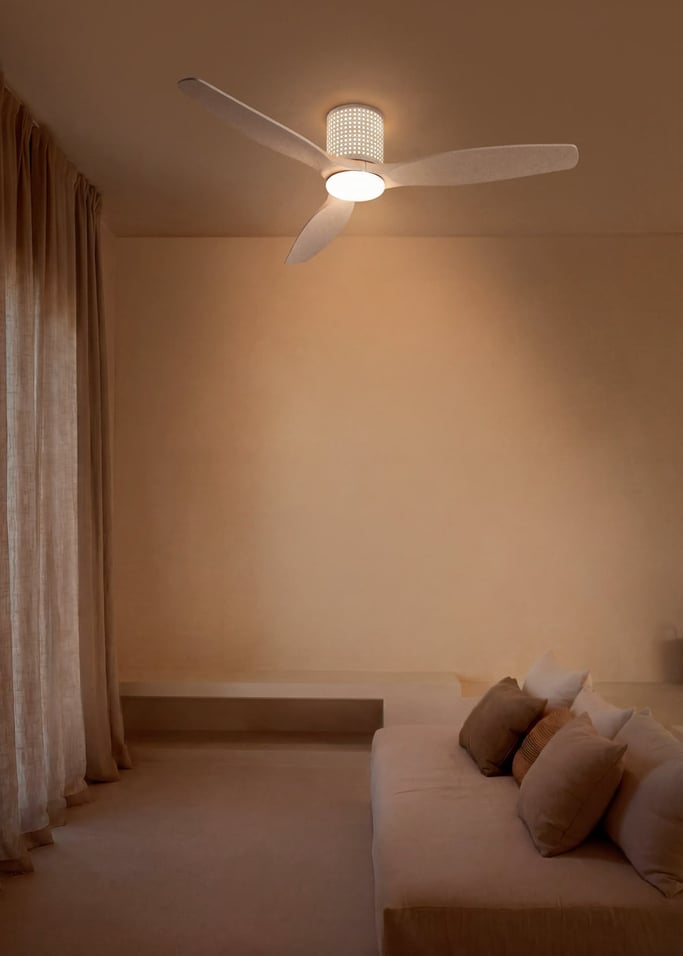 WIND CALM CUSTOM RATTAN - Ventilador de teto 40W silencioso Ø132 cm com luz LED no corpo e lâmpada, imagem da galeria 1