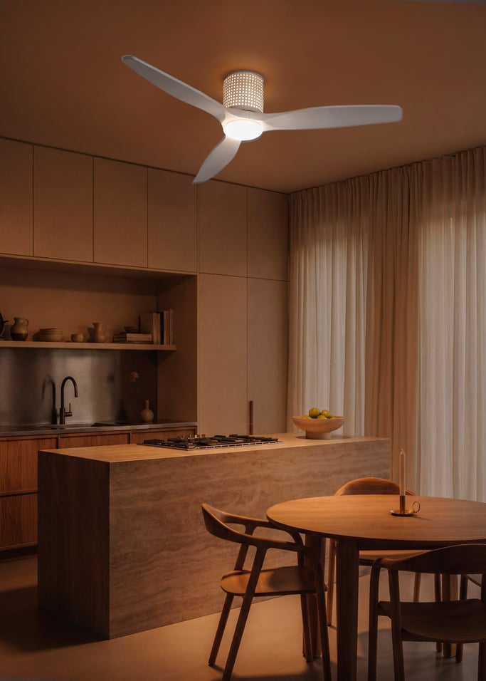 WIND CALM CUSTOM RATTAN - Ventilador de teto 40W silencioso Ø132 cm com luz LED no corpo e lâmpada, imagem da galeria 1