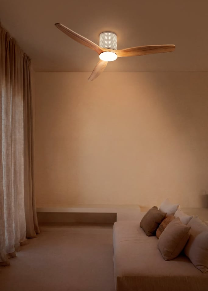 WIND CALM CUSTOM RATTAN - Ventilador de teto 40W silencioso Ø132 cm com luz LED no corpo e lâmpada, imagem da galeria 1