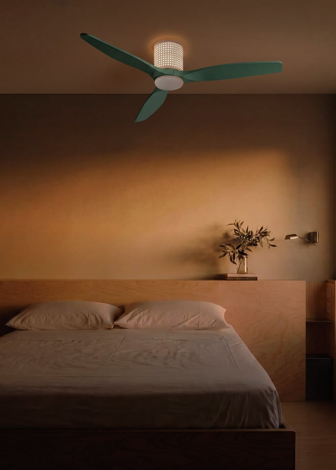 WIND CALM CUSTOM RATTAN - Ventilador de teto 40W silencioso Ø132 cm com luz LED no corpo e lâmpada, imagem da galeria 2