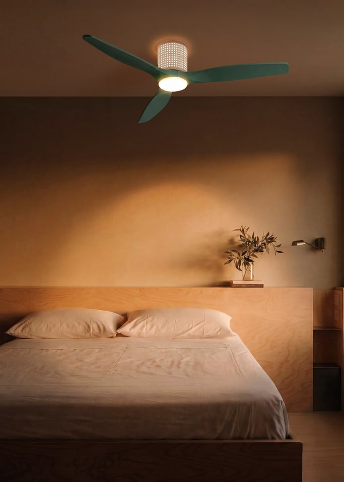 WIND CALM CUSTOM RATTAN - Ventilador de teto 40W silencioso Ø132 cm com luz LED no corpo e lâmpada, imagem da galeria 1