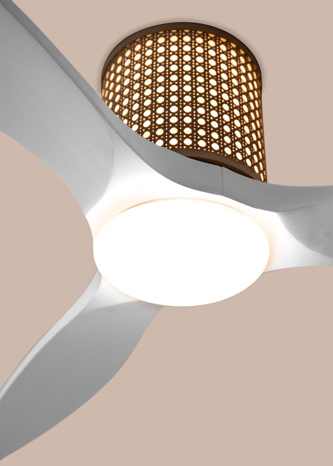 WIND CALM CUSTOM RATTAN - Ventilador de teto 40W silencioso Ø132 cm com luz LED no corpo e lâmpada, imagem da galeria 3
