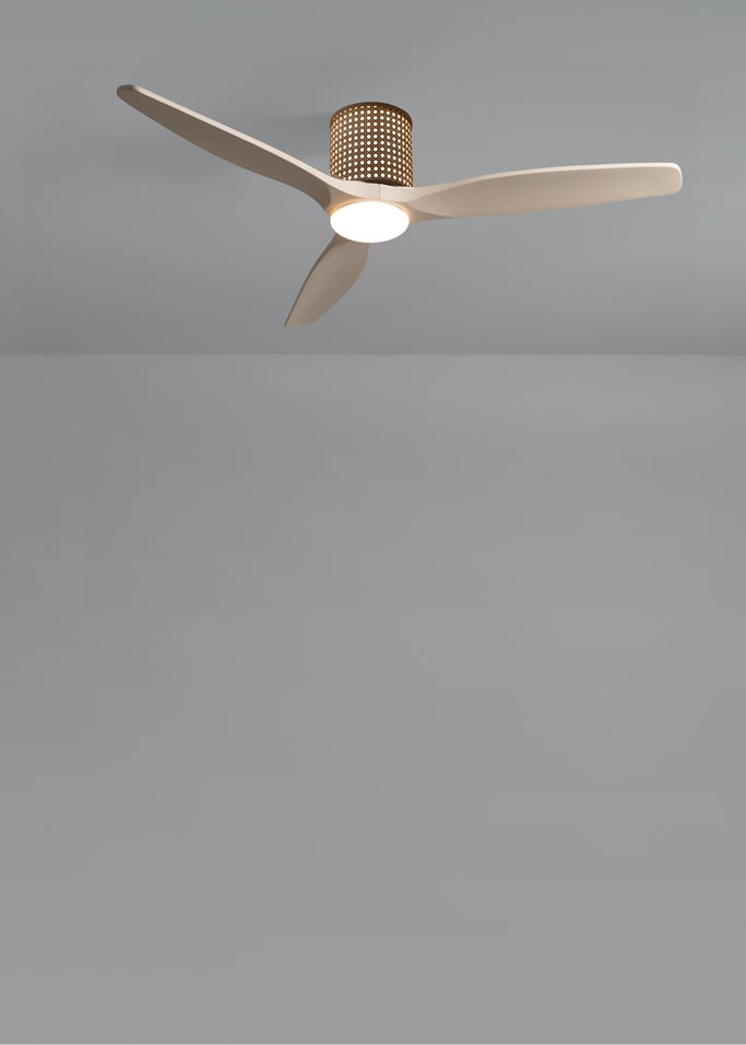 WIND CALM CUSTOM RATTAN - Ventilador de teto 40W silencioso Ø132 cm com luz LED no corpo e lâmpada, imagem da galeria 2