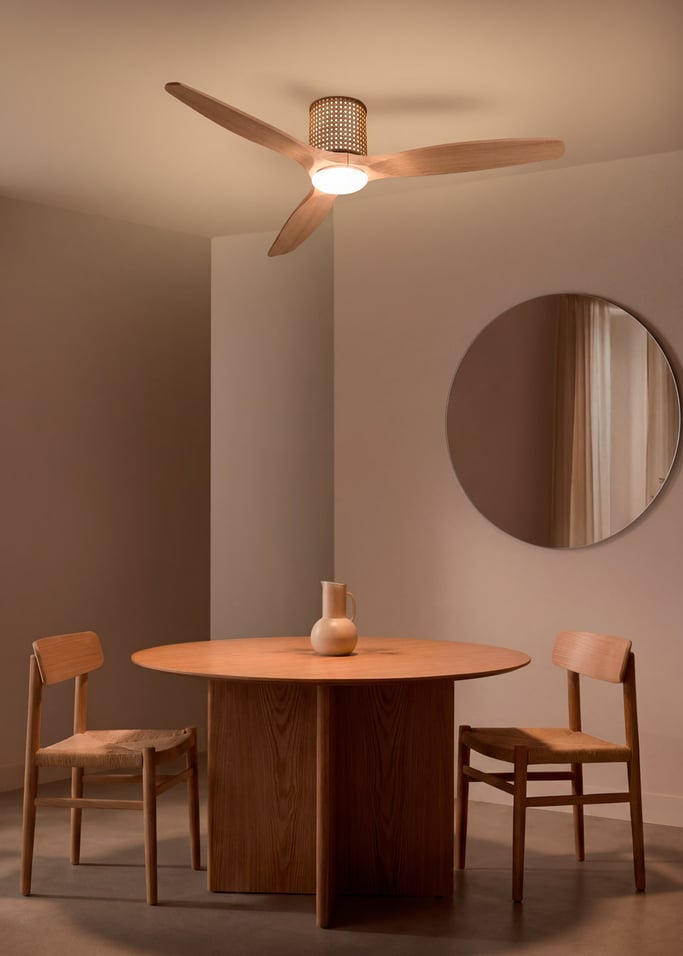 WIND CALM CUSTOM RATTAN - Ventilador de teto 40W silencioso Ø132 cm com luz LED no corpo e lâmpada, imagem da galeria 1