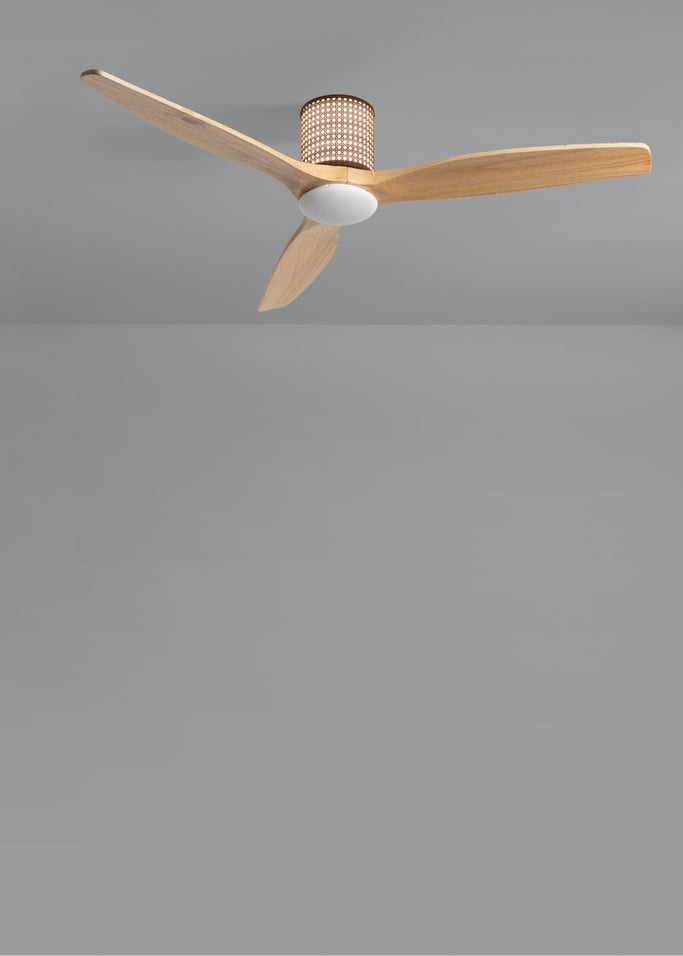 WIND CALM CUSTOM RATTAN - Ventilador de teto 40W silencioso Ø132 cm com luz LED no corpo e lâmpada, imagem da galeria 5