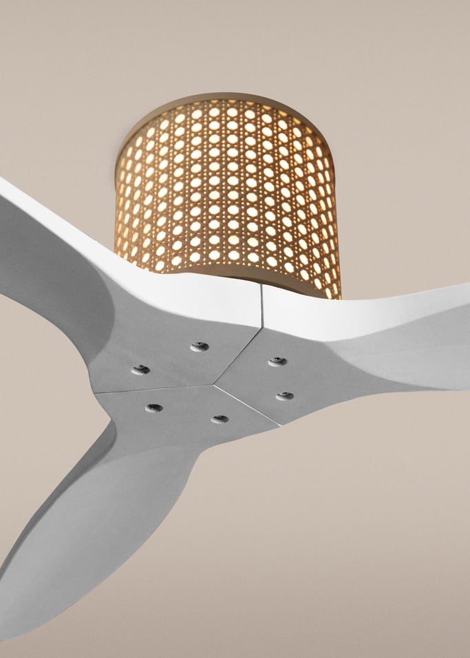 WIND CALM CUSTOM RATTAN - Ventilador de teto 40W silencioso Ø132 cm com luz LED no corpo e lâmpada, imagem da galeria 3